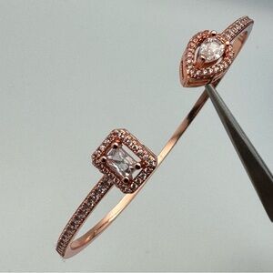 New Rose Gold Plated Cubic Zirconia Open Cuff Bracelet Halo Design